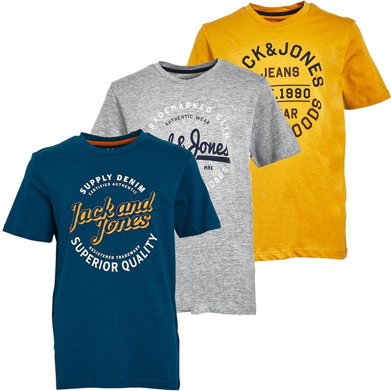 Buy JACK AND JONES Boys Mikk Three Pack T-Shirt Salor Blue/Honey Gold ...