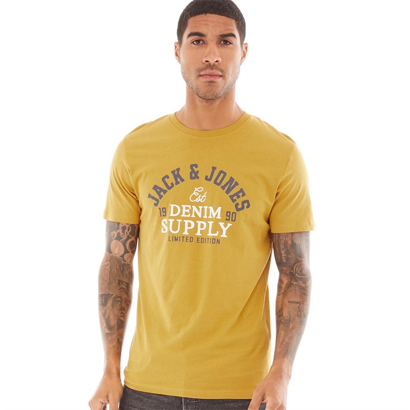 JACK AND JONES Mens Logo T-Shirt Harvest Gold