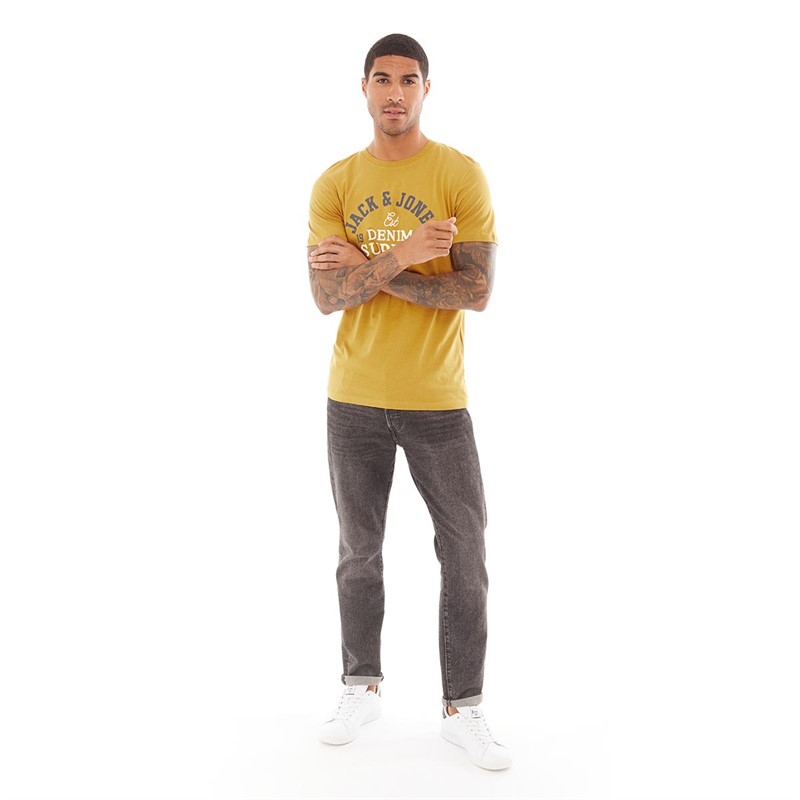 JACK AND JONES Mens Logo T-Shirt Harvest Gold