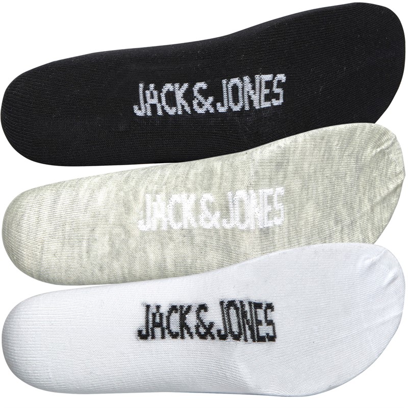 JACK AND JONES Mens Logo Three Pack Trainer Socks White/Light Grey Melange/Black
