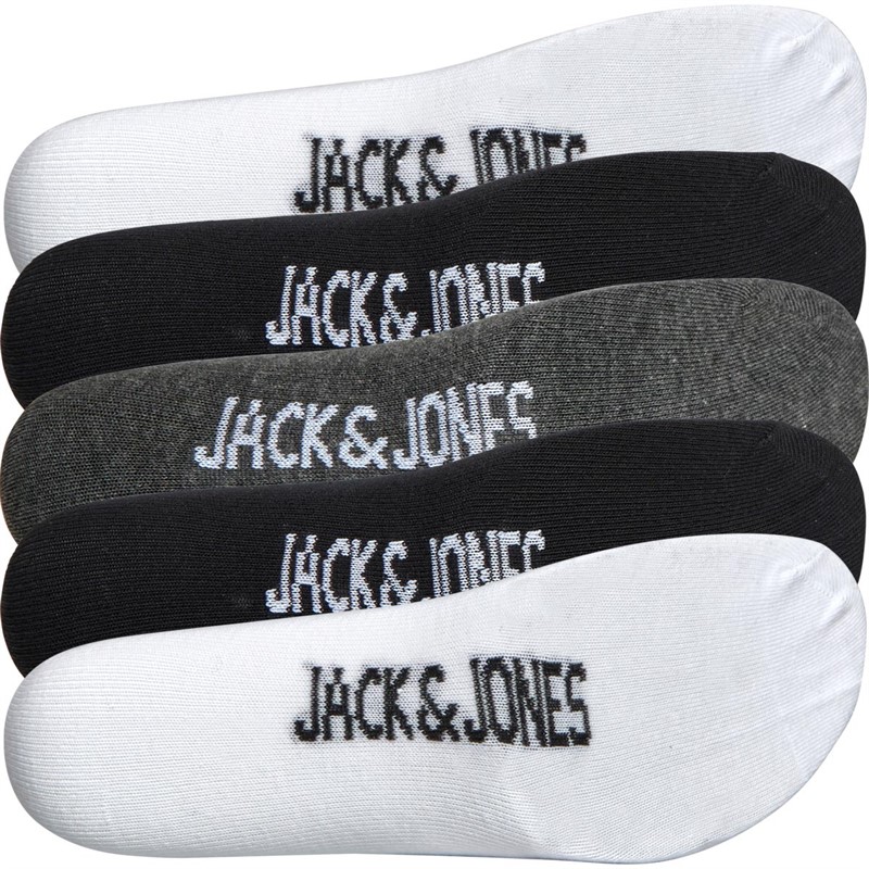 JACK AND JONES Mens Logo Basic Five Pack Crew Socks White/White/Dark Grey Melange/Black/Black