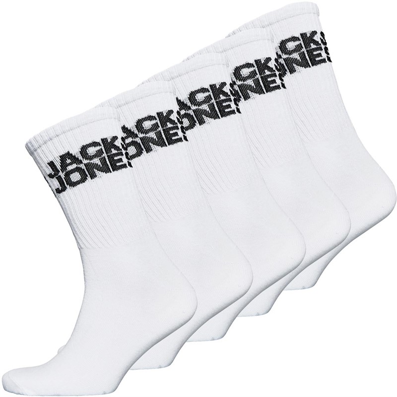 JACK AND JONES Mens Logo Basic Five Pack Crew Socks White