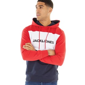 Buy JACK AND JONES Mens Logo Blocking Hoodie Tango Red