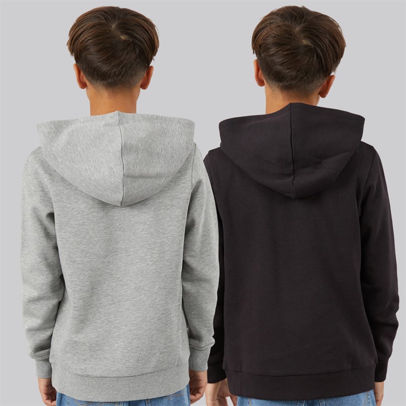JACK & JONES Boys Thomas Two Pack Hoodies Light Grey Melange/Black