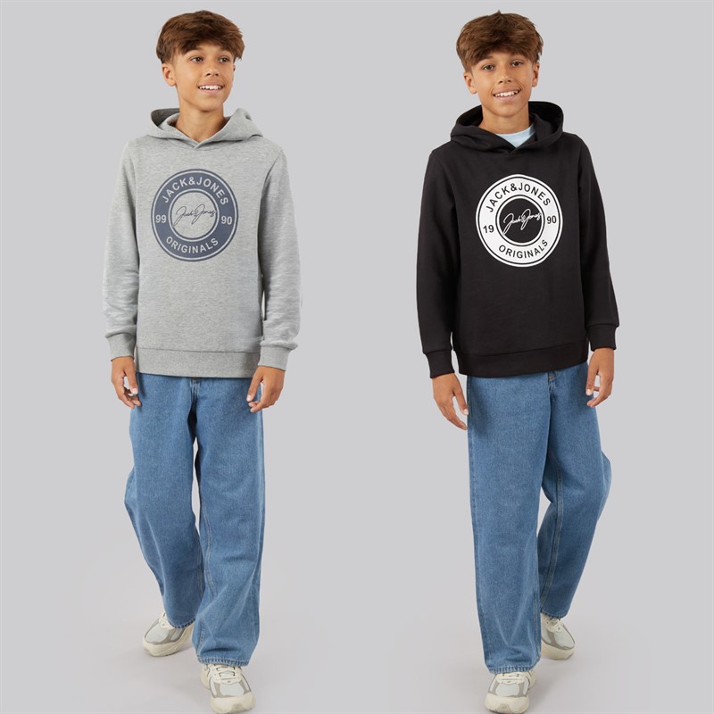 JACK & JONES Boys Thomas Two Pack Hoodies Light Grey Melange/Black