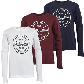T-shirt Manches Longues Jack & Jones Garçon - 100% Coton, Col Rond - Coupe Standard, Imprimé Doux