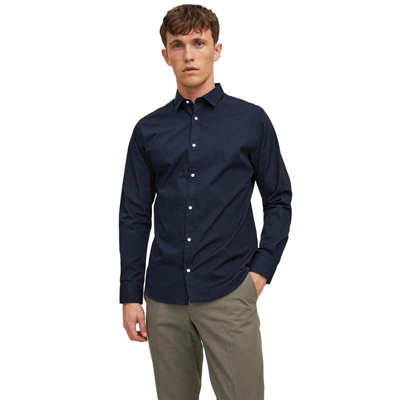 JACK AND JONES Heren Joe Overhemden met lange mouwen Donker Marineblauw