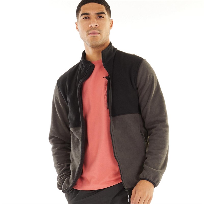 JACK AND JONES Mens Flame Full Zip Fleece Asphalt