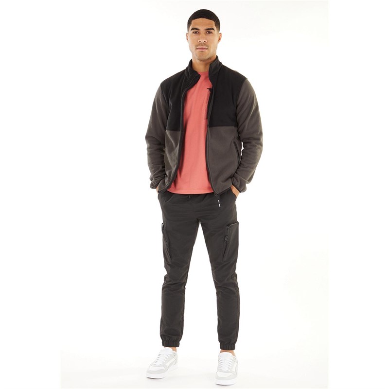JACK AND JONES Mens Flame Full Zip Fleece Asphalt