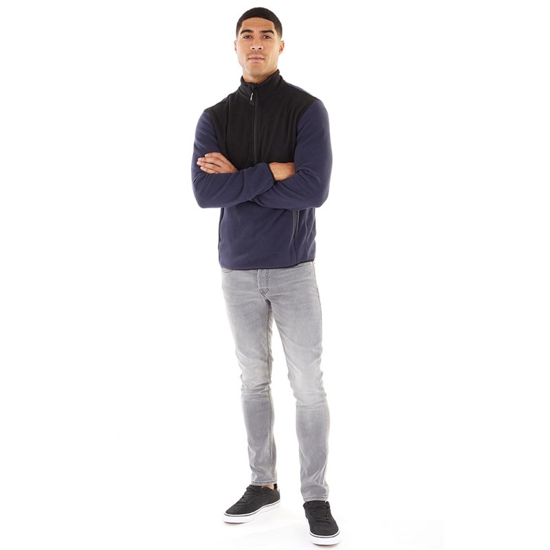 JACK & JONES Fleece-Jacke Herren mit halbem Reißverschluss und Flammenmuster in Marineblau