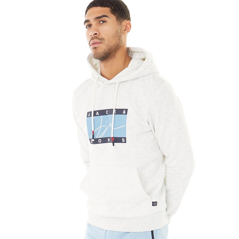 JACK AND JONES Mens Josh Hoodie White Melange