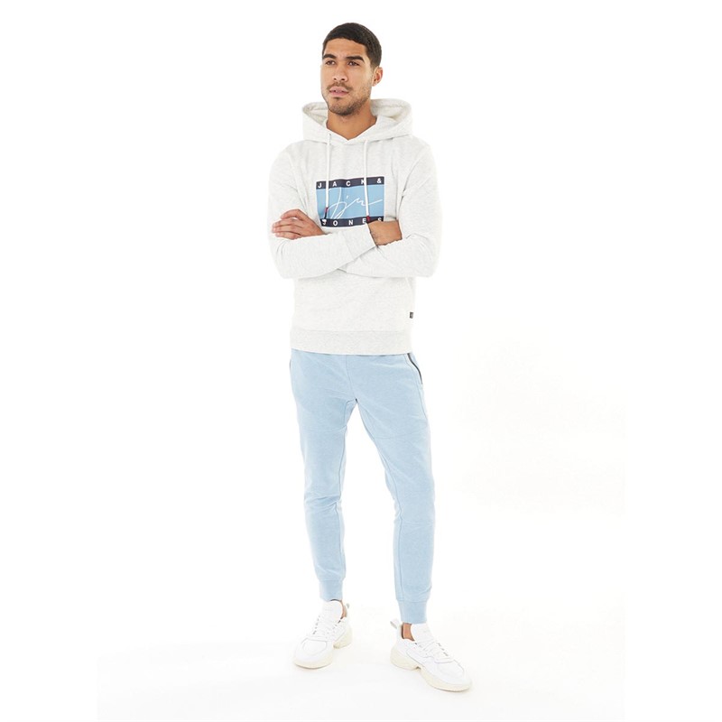 JACK AND JONES Mens Josh Hoodie White Melange