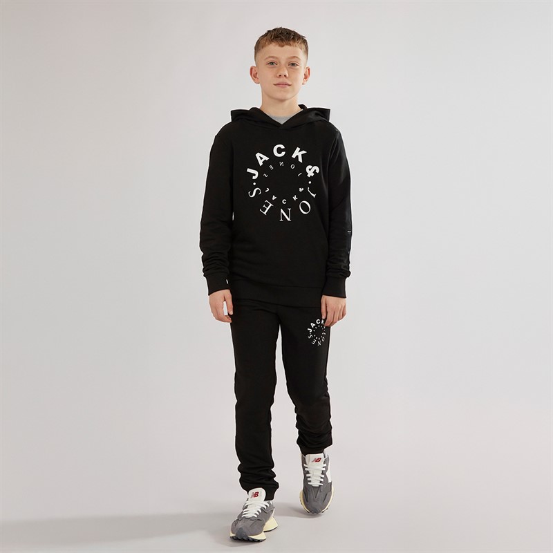 JACK & JONES Boys Warrior Hoodie And Joggers Tracksuit Black