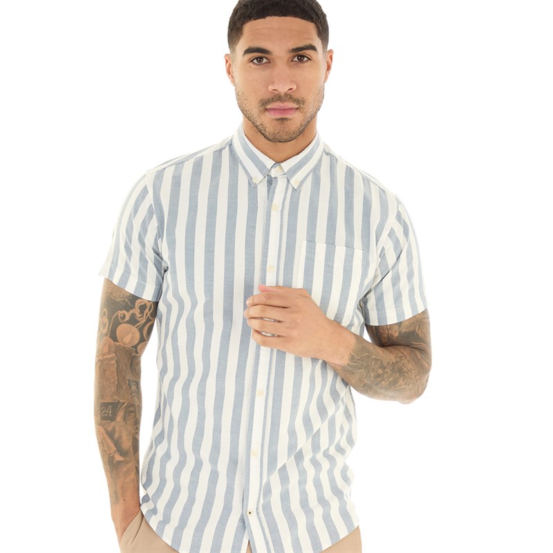 Buy JACK AND JONES Mens Short Sleeve Oxford Stripe Shirt Ensign Blue