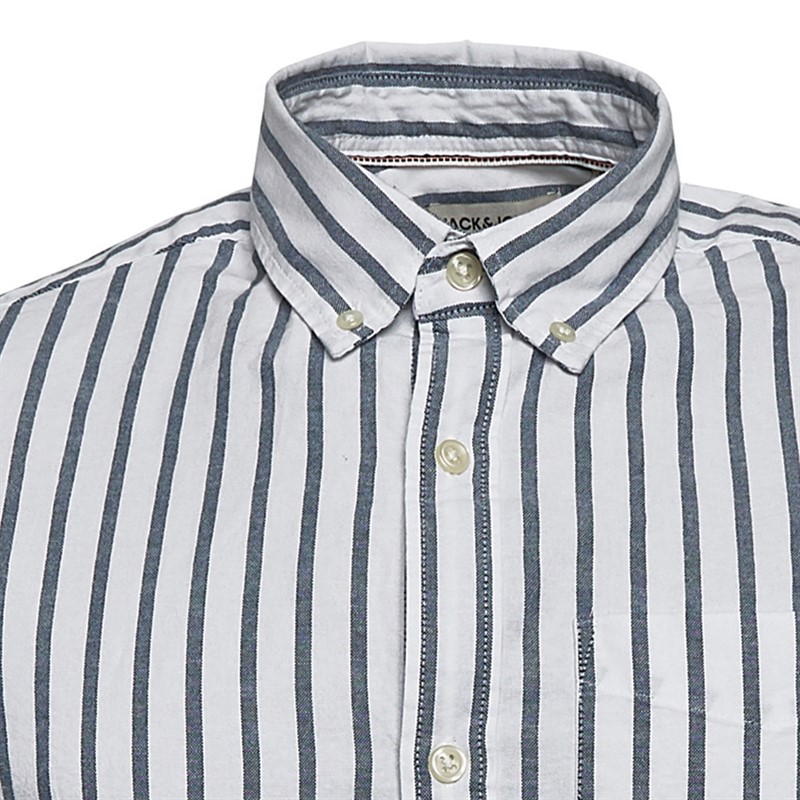 JACK & JONES Herre Oxford Stripe Skjorter med korte ærmer Blå