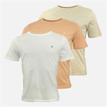 JACK AND JONES Mens JXJ Three Pack T-Shirts Moonbeam/White/Coral Pink