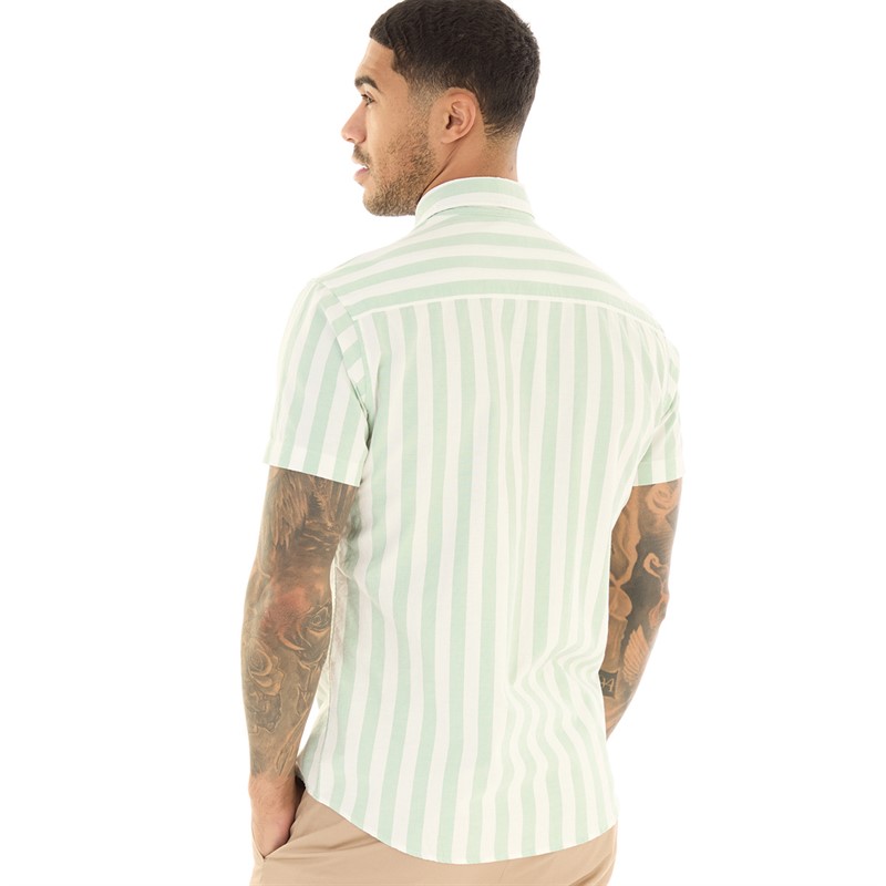 JACK AND JONES Mens Short Sleeve Oxford Stripe Shirt Granite Green