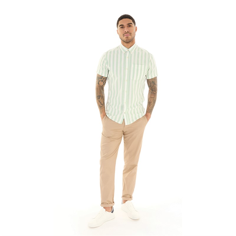 JACK AND JONES Mens Short Sleeve Oxford Stripe Shirt Granite Green