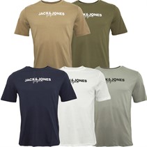 JACK AND JONES Herren T-Shirts 5er Pack Alloy/Weiß/Marine Blazer/Staubiges Oliv/Steinzeug