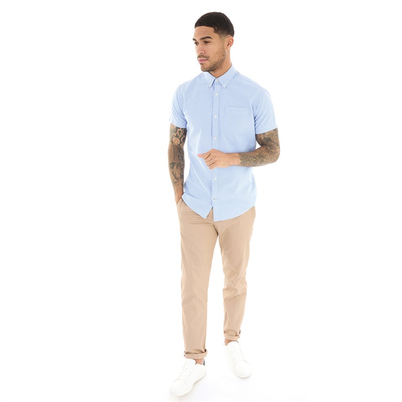 JACK & JONES Herren Klassisches Kurzarm Oxford Hemd Kaschmir Blau