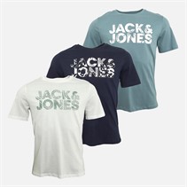 JACK AND JONES Mens Floral Three Pack T-Shirts Ashley Blue/White/Navy Blazer