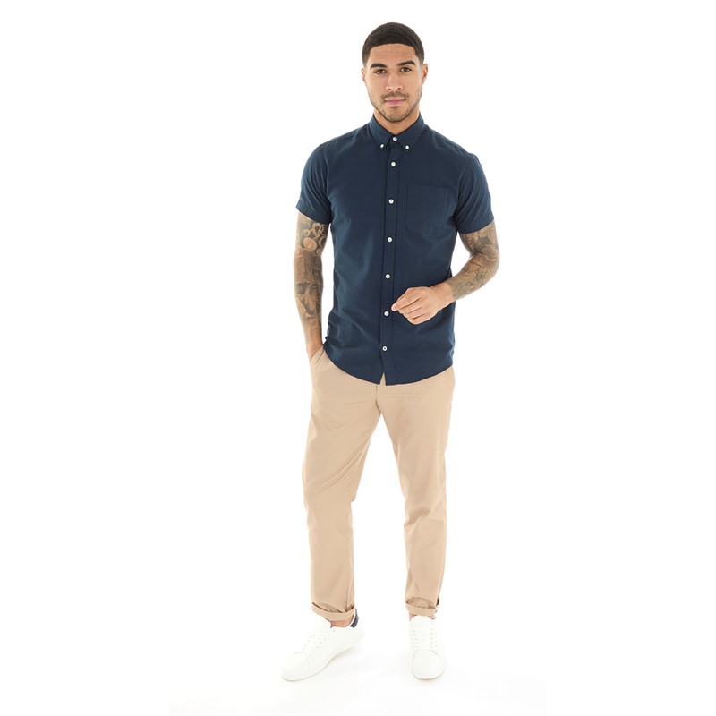 JACK & JONES Herre Klassisk Kortærmet Oxford Skjorte Blå Blazer