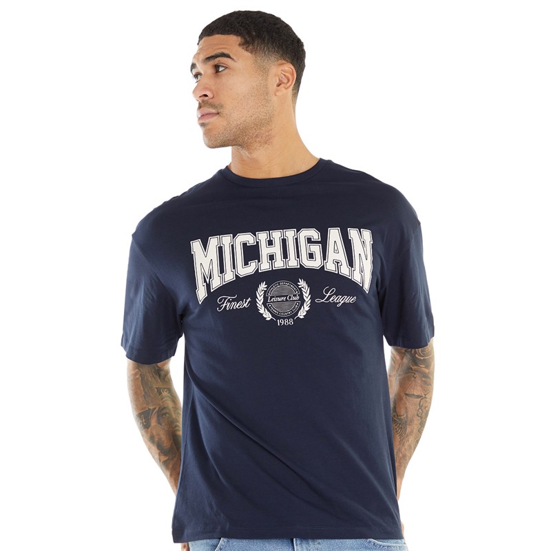 JACK AND JONES Mens Bradley Mitch T-Shirt Navy Blazer