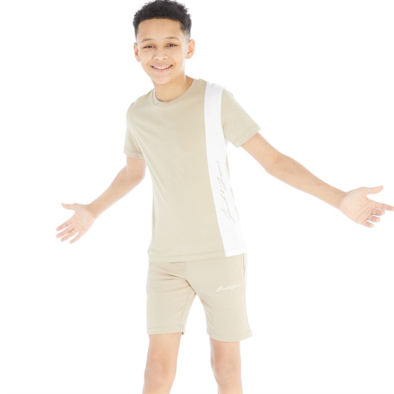 JACK & JONES Boys Jax Blocking T-Shirt And Shorts Set Crockery/White - Size 140