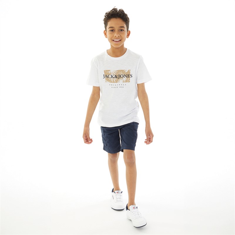 JACK AND JONES Boys Crayon Branding T-Shirt Bright White