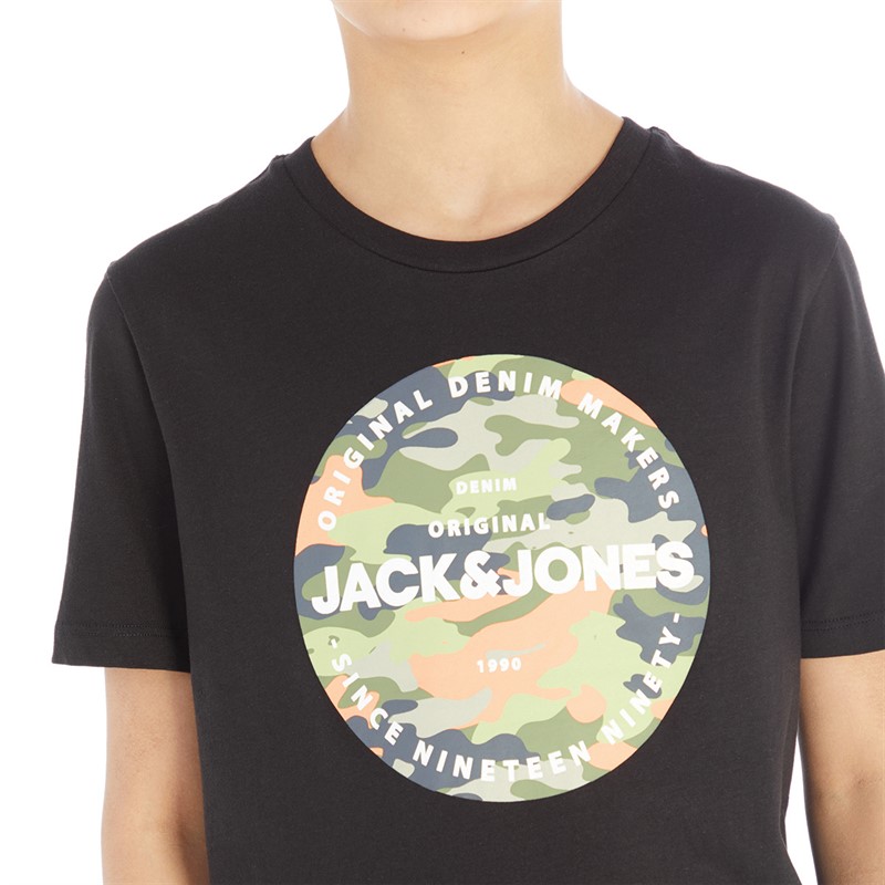 JACK AND JONES Boys Pete Camo T-Shirt And Shorts Set Black/Orange