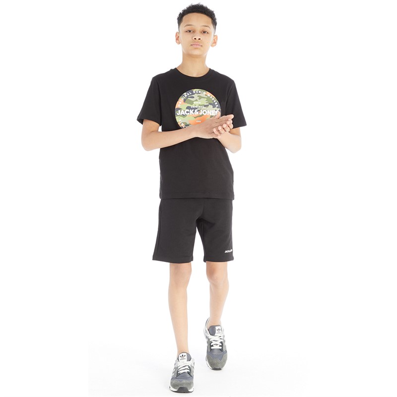 JACK AND JONES Boys Pete Camo T-Shirt And Shorts Set Black/Orange