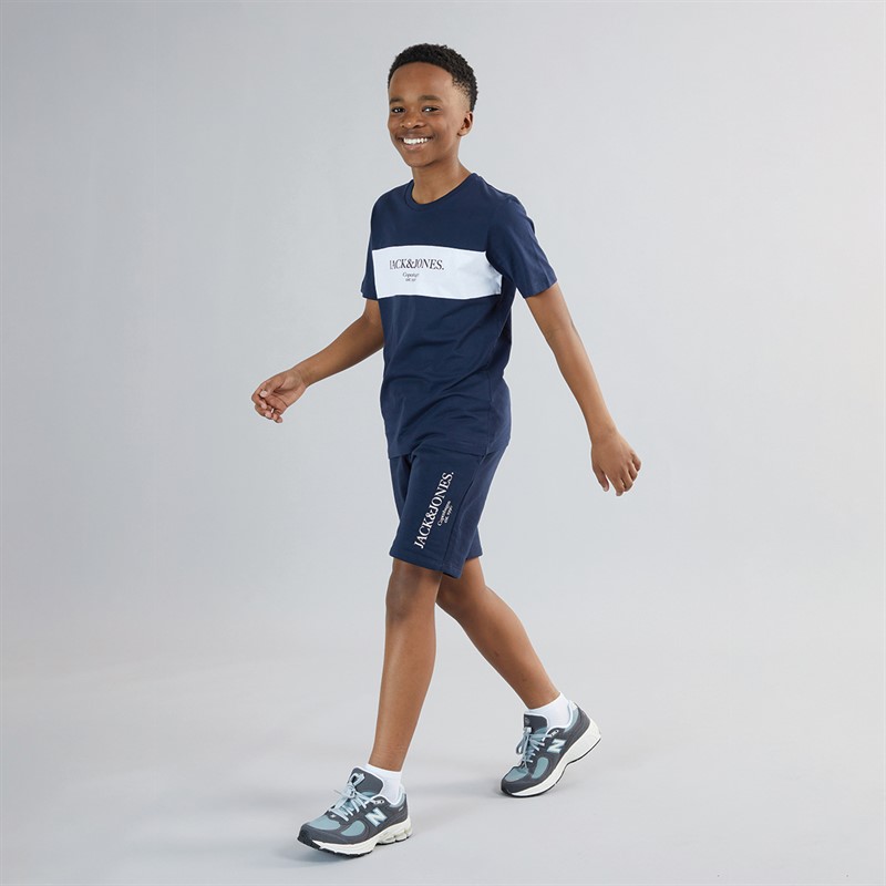 JACK & JONES Drengenes Chester T-shirt og Shorts Sæt Blå Blazer/Hvid