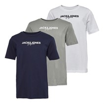 JACK AND JONES Jongens Corp Drie Pack Merk T-shirts Wit/Alloy/Marineblauw