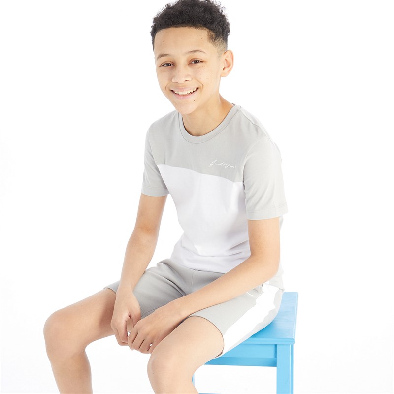 JACK & JONES Jongens T-shirt en Shorts Set Grijs/Wit - Maat 152