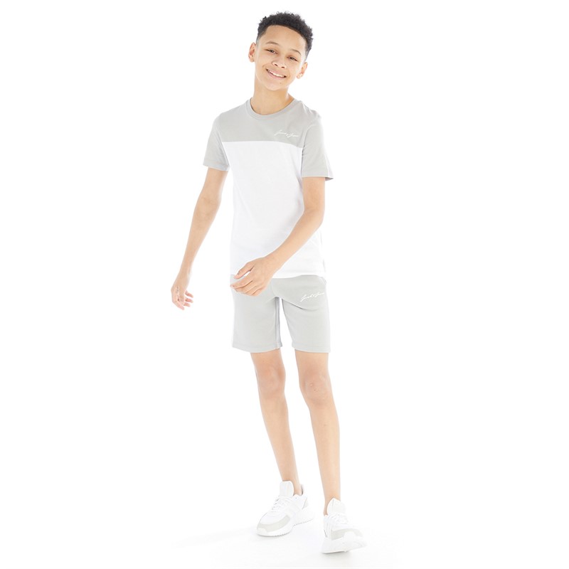 JACK & JONES Drenge T-shirt og Shorts Sæt Grå/Hvid