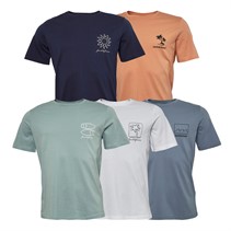 JACK AND JONES Mens Beach Five Pack T-Shirts Navy Blazer/Flint Stone/White/Grey Mist/Canyon