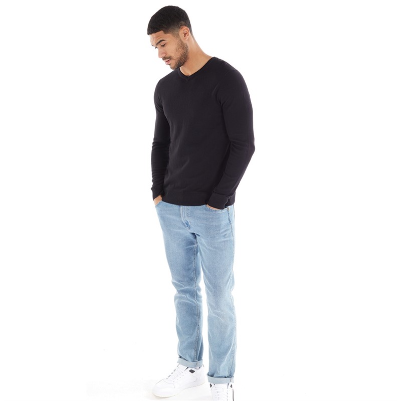 JACK AND JONES Mens Emil Knitted V-Neck Jumper Black