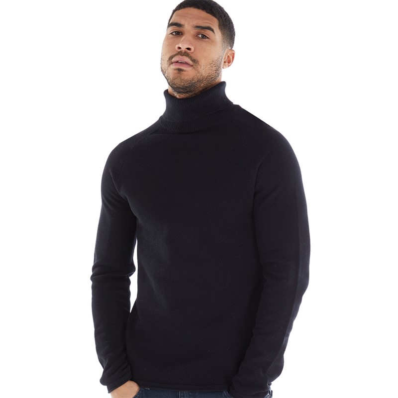 Mens roll neck jumper on sale black