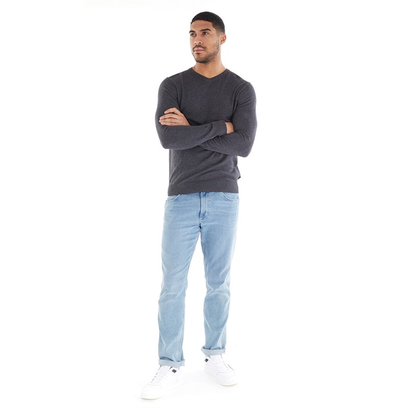 JACK AND JONES Mens Emil Knitted V-Neck Jumper Dark Grey Melange