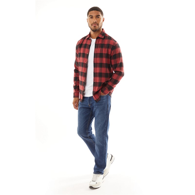 JACK & JONES Mens Joshua Fall Buffalo Long Sleeve Check Shirt Brick Red