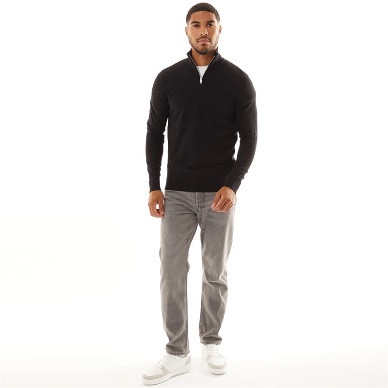 JACK & JONES Pullover Homme Emil Tricot 1/2 Fermeture ÉClair Noir