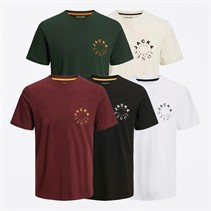 JACK & JONES Mens Warrior Small Five Pack T-Shirts Black/White/Mountain View/Port Royale/Moonbeam