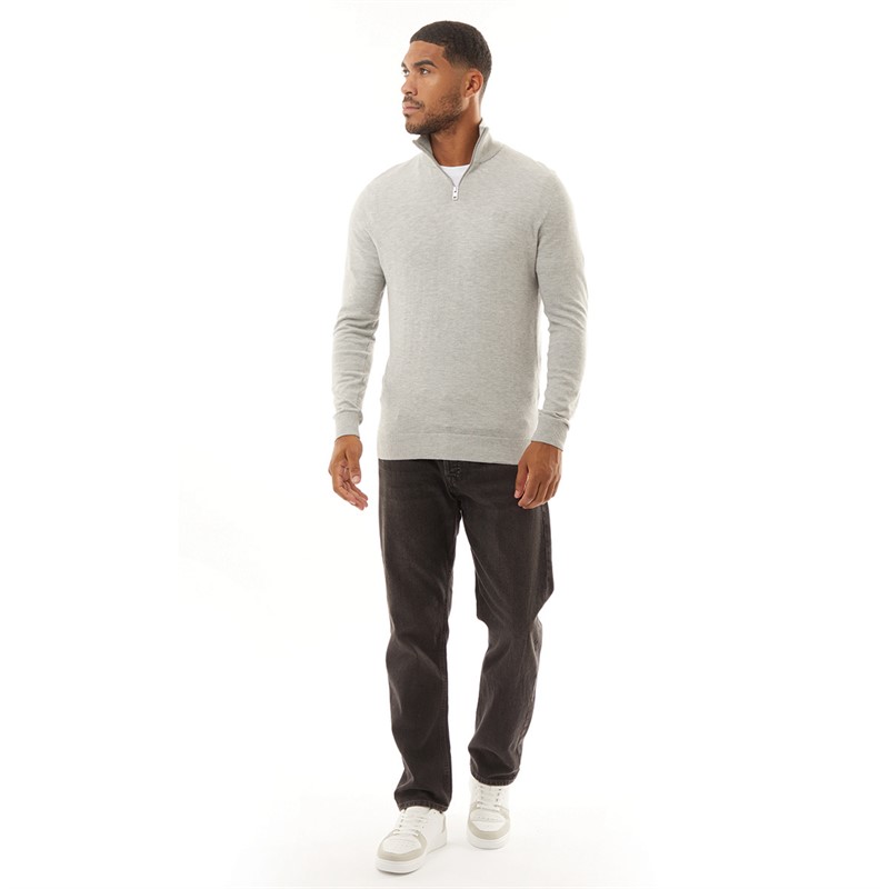 JACK AND JONES Emil sweterek z 1/2 zamkiem błyskawicznym dla niego kolor jasnoszary