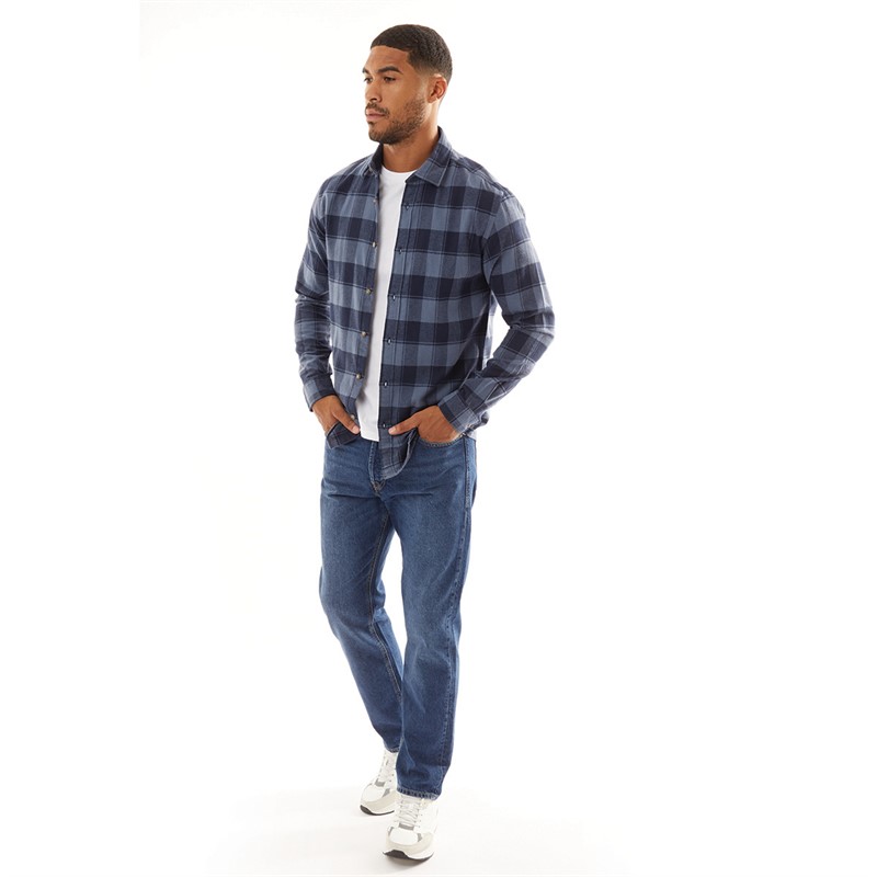 JACK & JONES Mens Joshua Fall Buffalo Long Sleeve Check Shirt Vintage Indigo