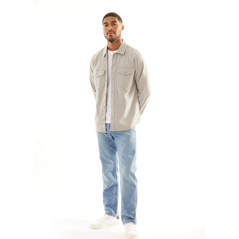 JACK AND JONES Mens Dave Stretch Overshirt Ghost Grey