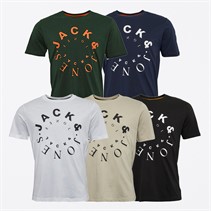 JACK & JONES Mens Warrior Large Five Pack T-Shirts Black/Moonbeam/Mountain View/Navy Blazer/White
