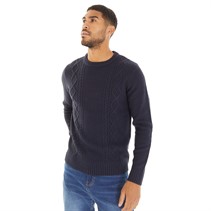 JACK AND JONES Mens Caden Cable Knit Jumper Navy Blazer