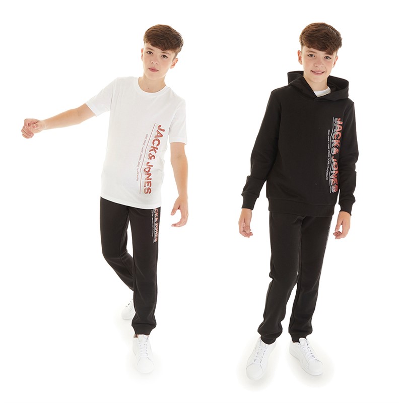 JACK & JONES Junge Neuer Structure Trainingsanzug und T-Shirt Dreier Pack Set Schwarz
