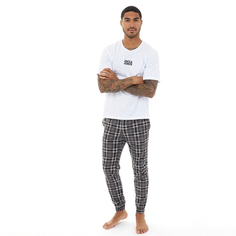 Pyjama Vintage Homme Imprimé échecs Blanc - Ensemble 2 Pièces Manches Longues Avec Poches, Détente Douce