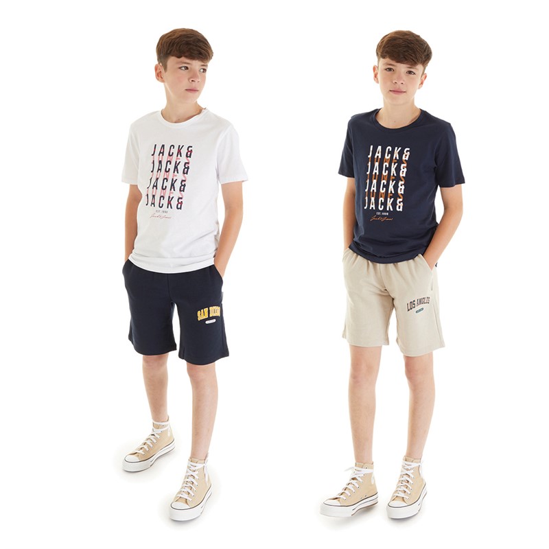 JACK AND JONES Boys Two Pack Delvin T-Shirts Navy Blazer